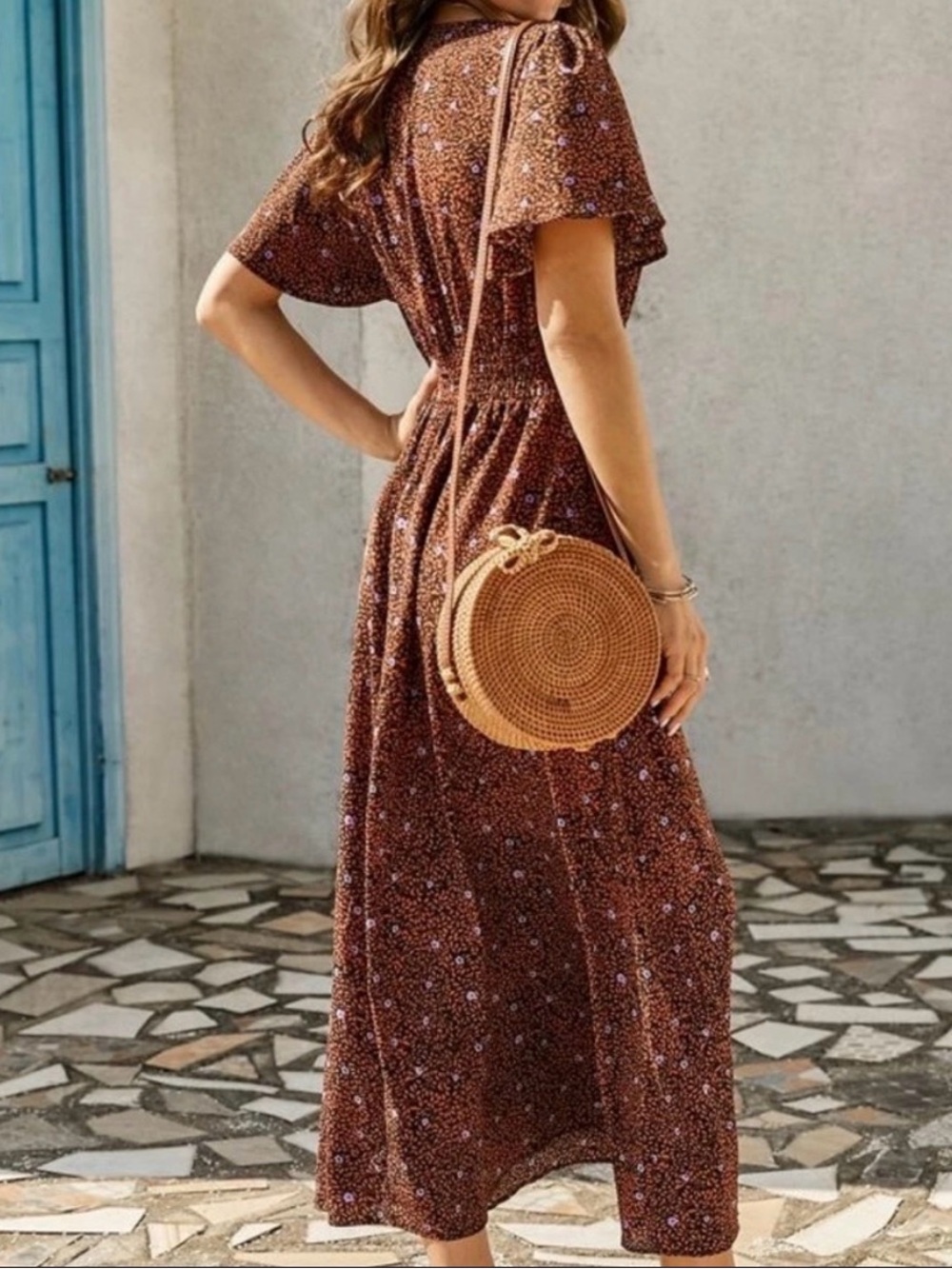 V Neck all over Print Maxi Dress